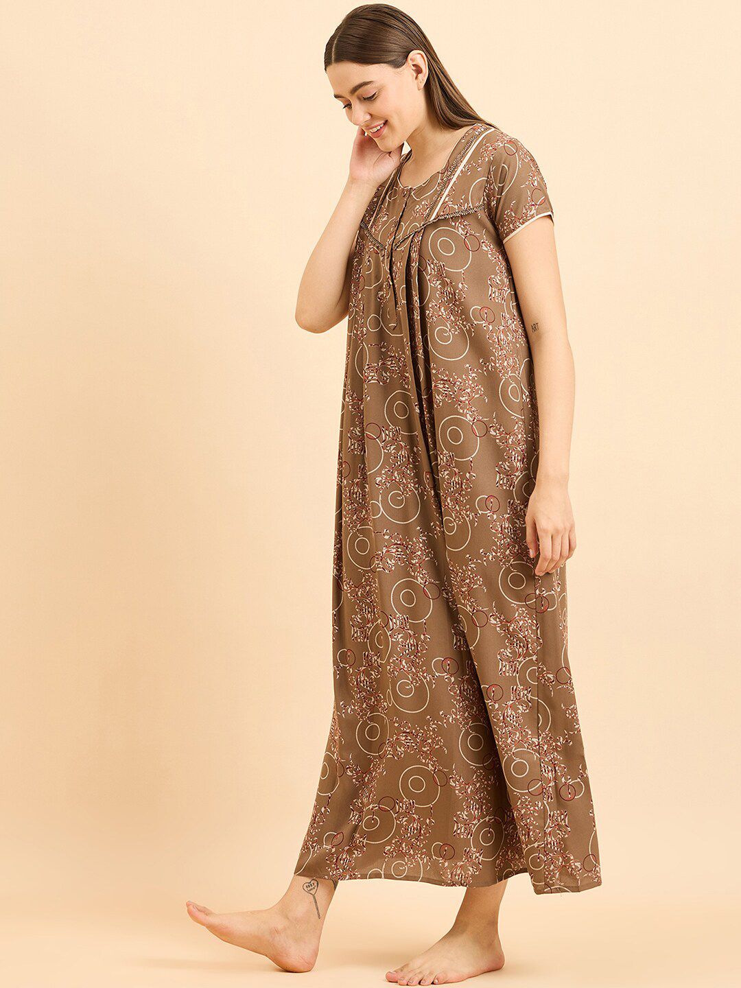 Sweet Dreams Brown Pure Cotton Printed Maxi Nightdress