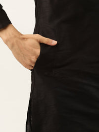 SOJANYA Men Black Solid Kurta with Churidar & Nehru Jacket