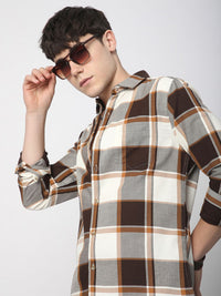 VASTRADO Men Classic Slim Fit Cutaway Collar Gingham Checked Cotton Casual Shirt