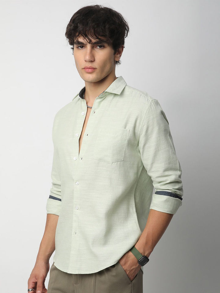 VASTRADO Men Classic Cutaway Collar Textured Cotton Slim Fit Casual Shirt