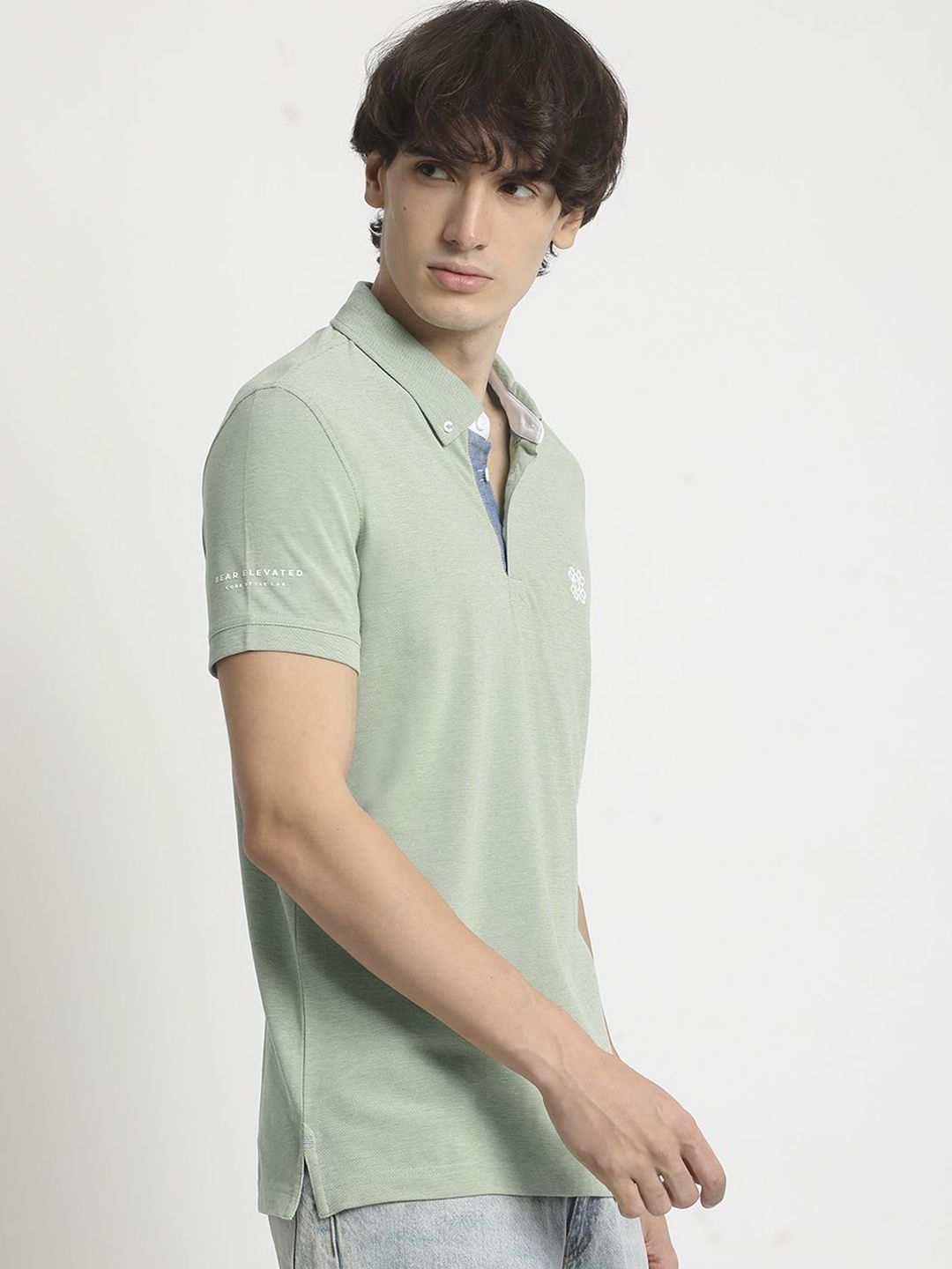 THE BEAR HOUSE Men Polo Collar Regular Fit Pure Cotton Solid T-shirt