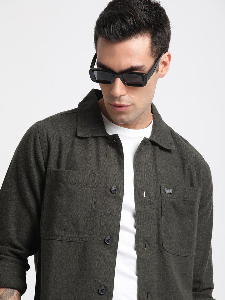 THE BEAR HOUSE Men Regular Fit Flannel Cotton Shacket