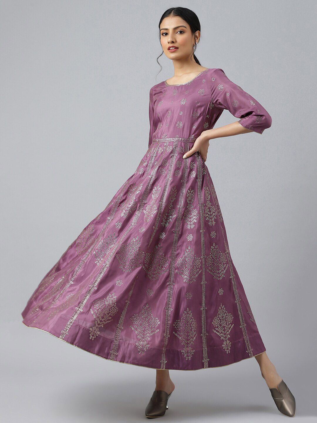 W Purple Ethnic Motifs Ethnic Maxi Dress