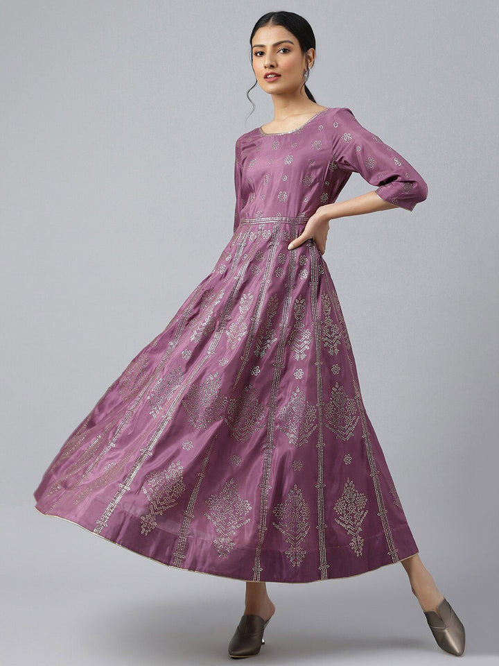 W Purple Ethnic Motifs Ethnic Maxi Dress