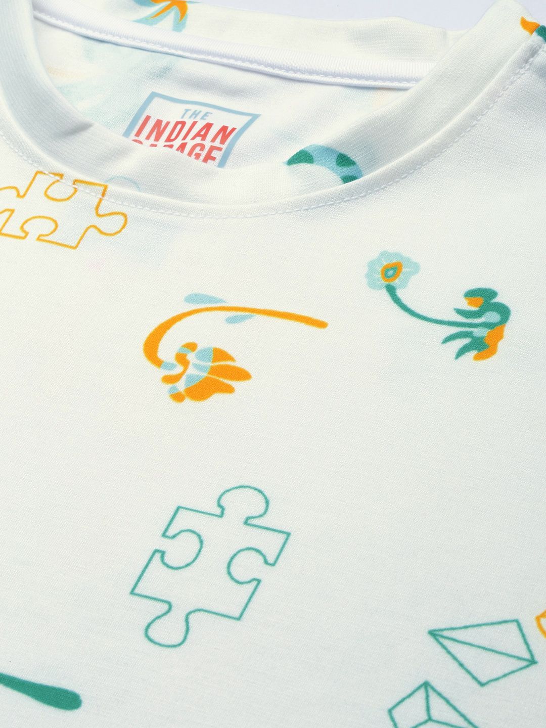 The Indian Garage Co Men Off-White Printed Sweatshirt & Shorts Set
