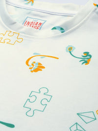The Indian Garage Co Men Off-White Printed Sweatshirt & Shorts Set
