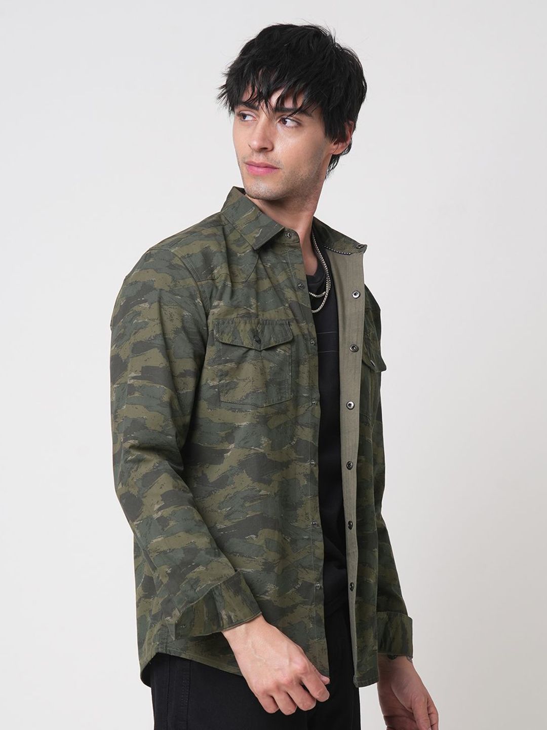 VASTRADO Men Classic Cutaway Collar Camouflage Printed Cotton Casual Shirt