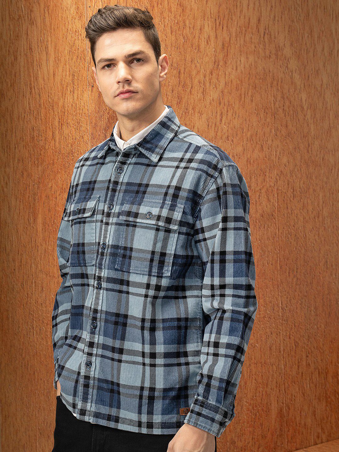LOCOMOTIVE Premium Oversized Corduroy Checked Utility Pocket Overshirt