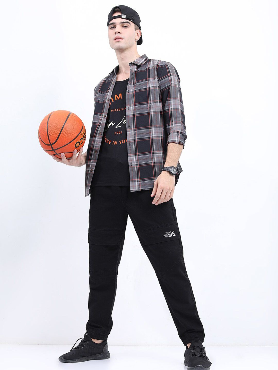 HIGHLANDER Men Slim Fit Tartan Checked Casual Cotton Shirt