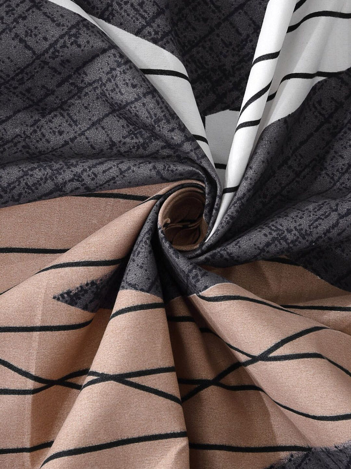 KLOTTHE Grey Geometric Polycotton 300 TC Dipasang Cadar Bujang Halus dengan Sarung Bantal-59 x 89 inci