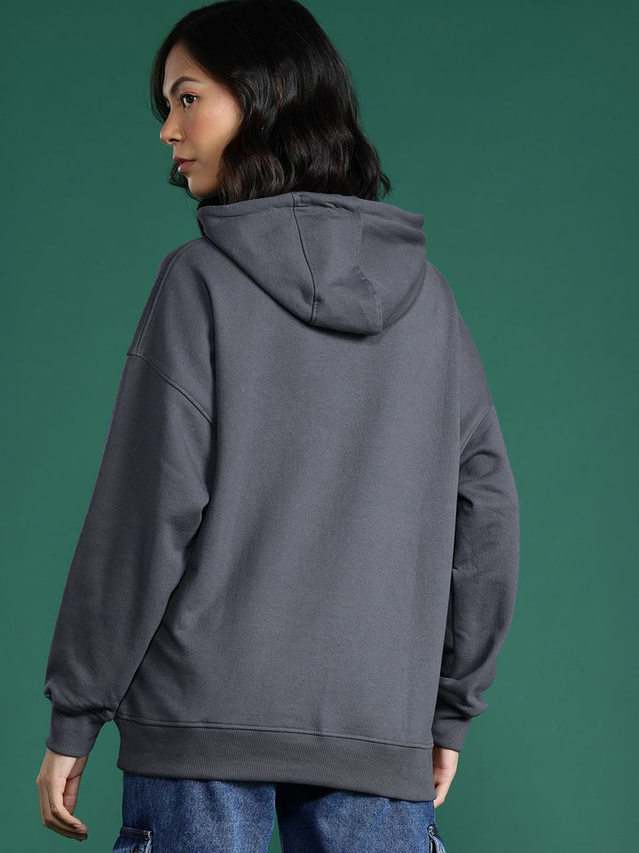 DressBerry Conversational Printed Drop-Shoulder Sleeve Hooded Sweatshirt