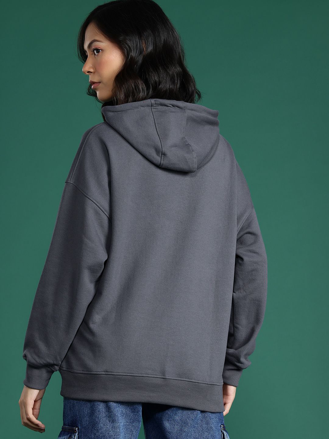 DressBerry Conversational Printed Drop-Shoulder Sleeve Hooded Sweatshirt