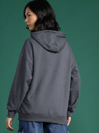 DressBerry Conversational Printed Drop-Shoulder Sleeve Hooded Sweatshirt