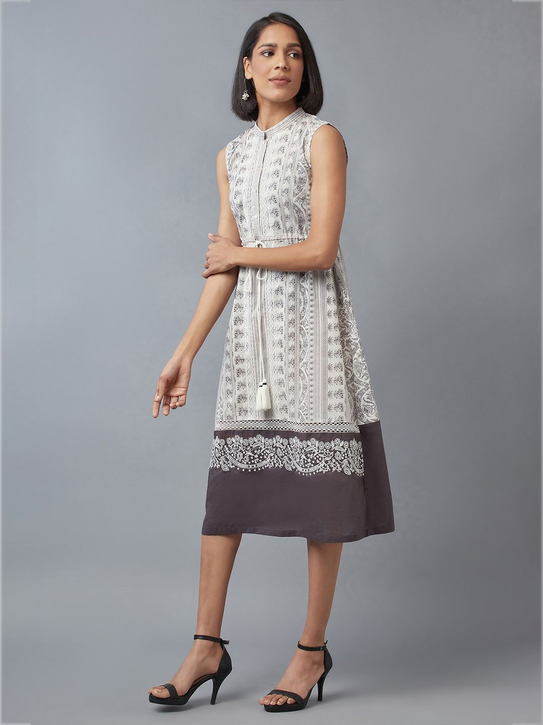 W Women White Ethnic Motifs Midi Dress