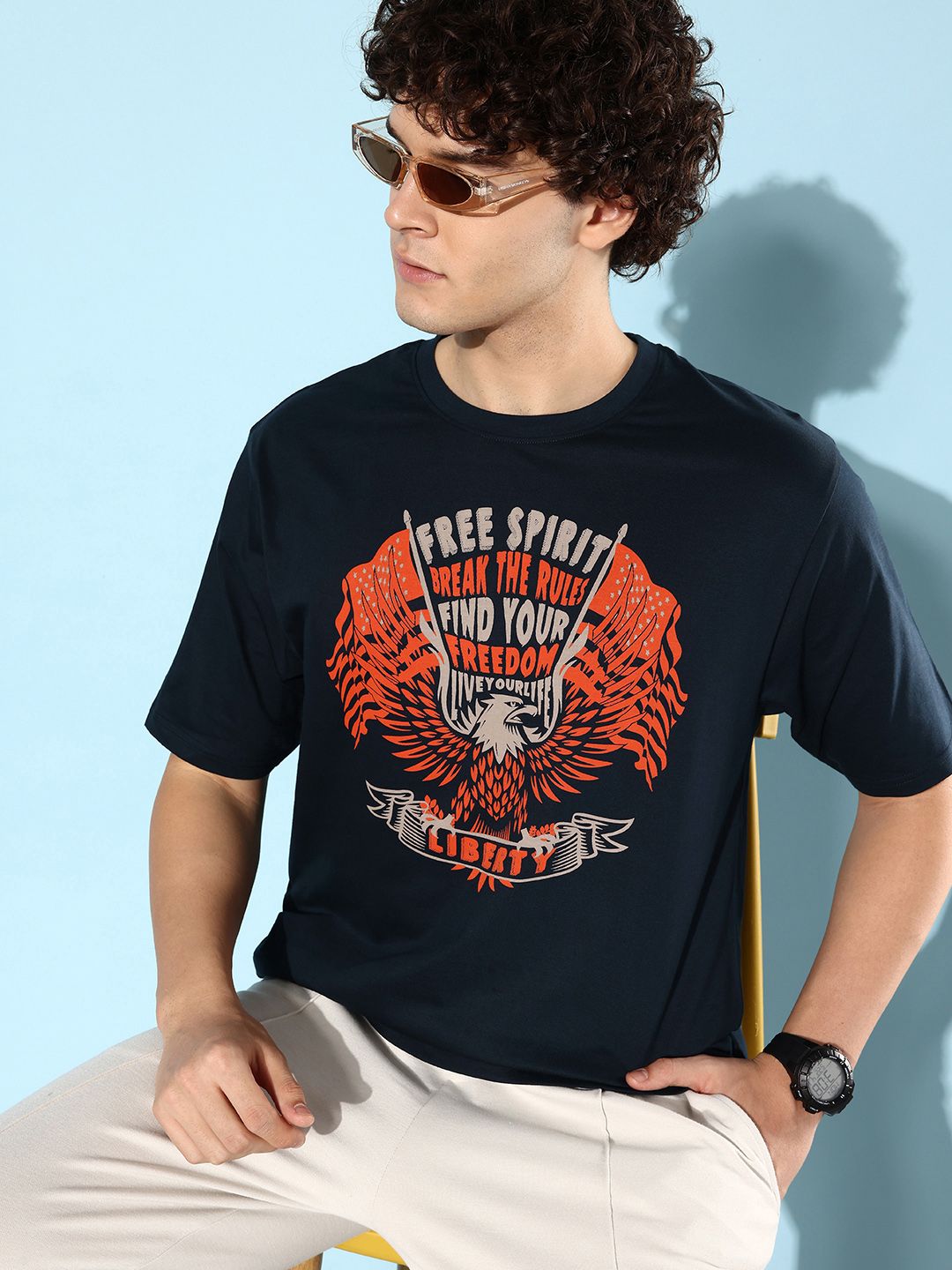 Difference of Opinion Men Printed Pure Cotton Oversize T-shirt