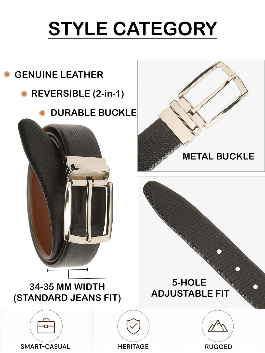Teakwood Leathers Men Textured Leather Reversible Formal Belt