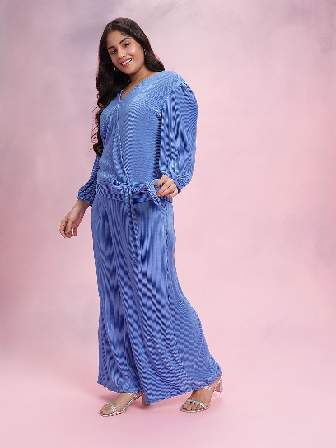 DressBerry Plus Size Solid Accordion Pleats Co-Ords