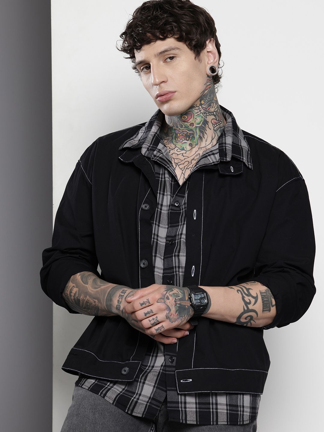 The Indian Garage Co Men Boxy Fit Solid Street Wear Utility Shirt