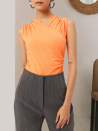 DressBerry Sleek Cute Chic V-Neck Ruched Detail Knitted Bodysuit