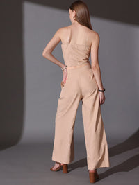 STREET 9 Solid Off Shoulder Shirt With Flared Trousers Co-Ords