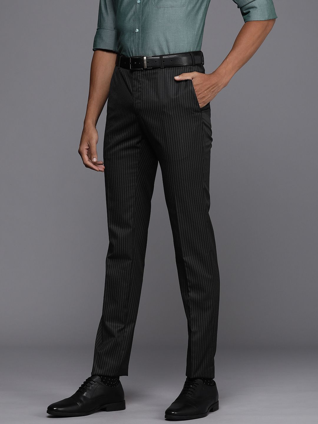 Raymond Men Striped Slim Fit Formal Trousers