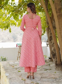 Kalini Ethnic Printed Gotta Patti Anarkali Pure Cotton Kurta dengan Seluar & Dupatta