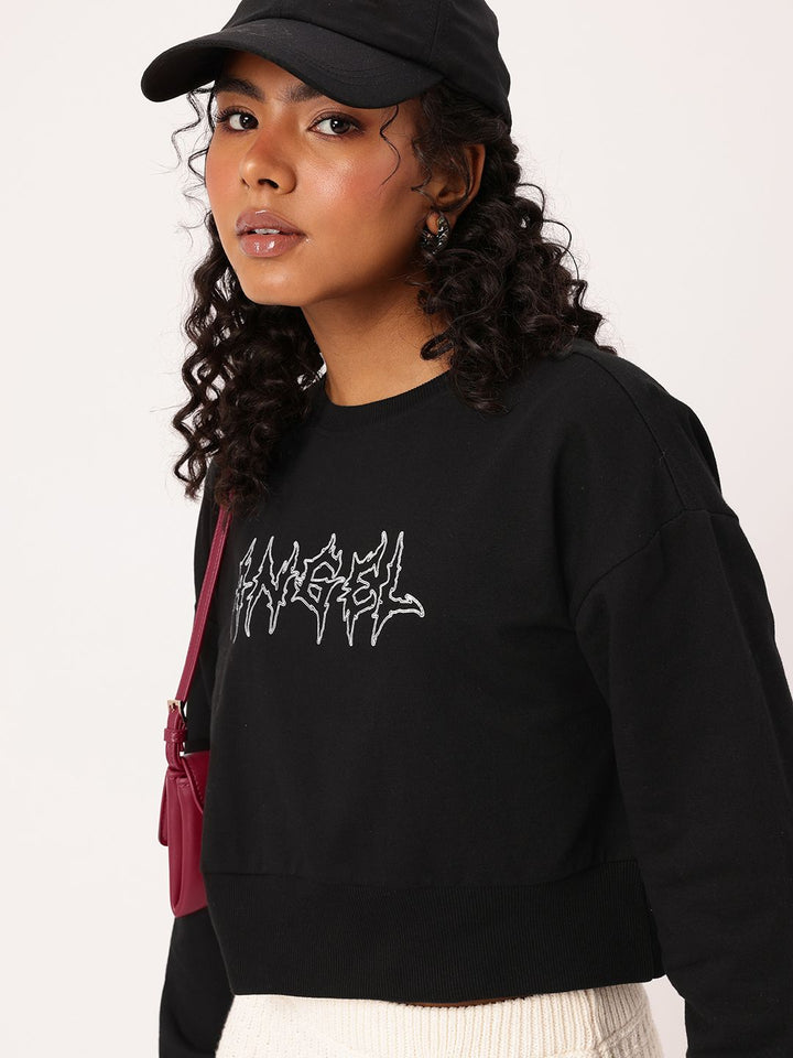 DressBerry Printed Cotton Terry Boxy Fit Crop Sweatshirt