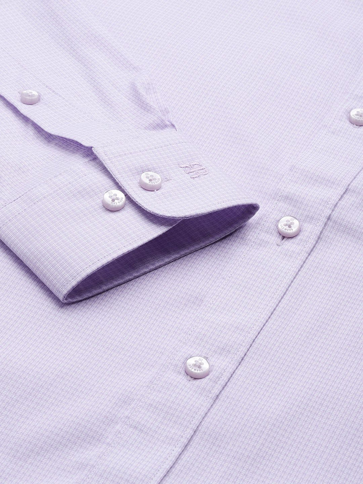 Raymond Men Lavender & Off-White Pure Cotton Self-Checked Slim Fit Formal Shirt