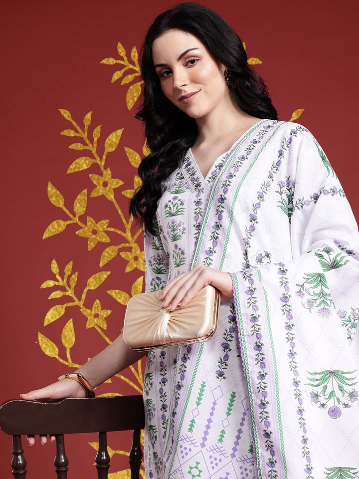 Anouk Floral Printed Kurta with Trousers & With Dupatta