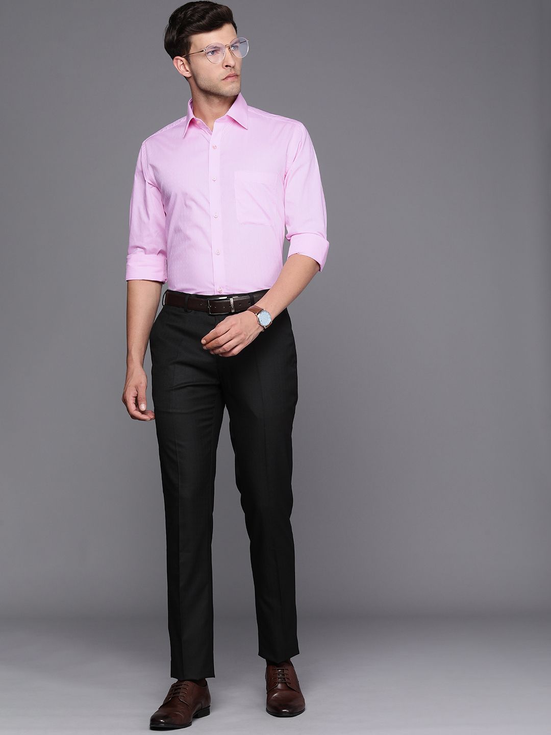 Raymond Pure Cotton Self Design Slim Fit Textured Formal Shirt