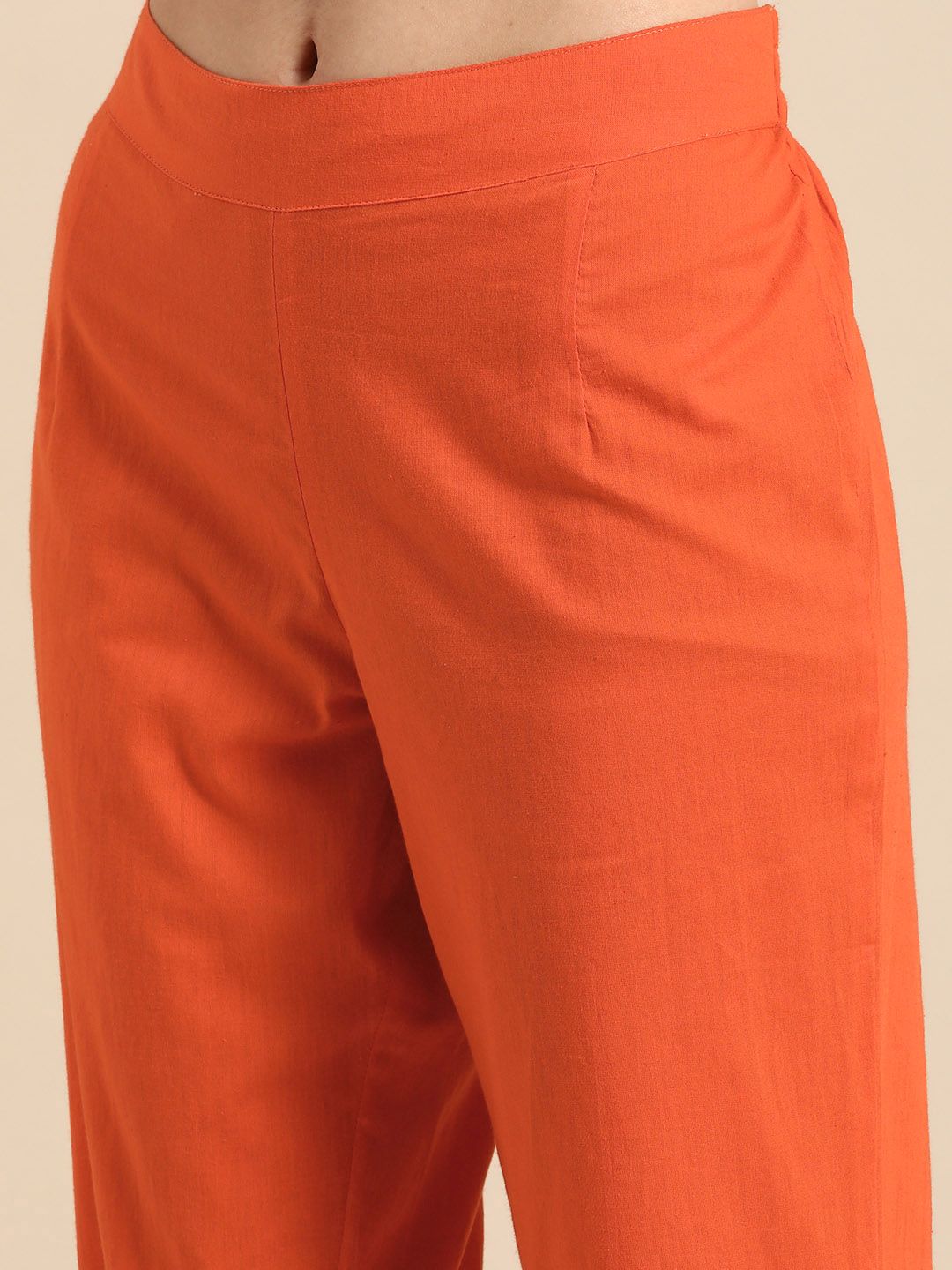 Anouk Women Orange Dyed Pure Cotton Kurta with Trousers