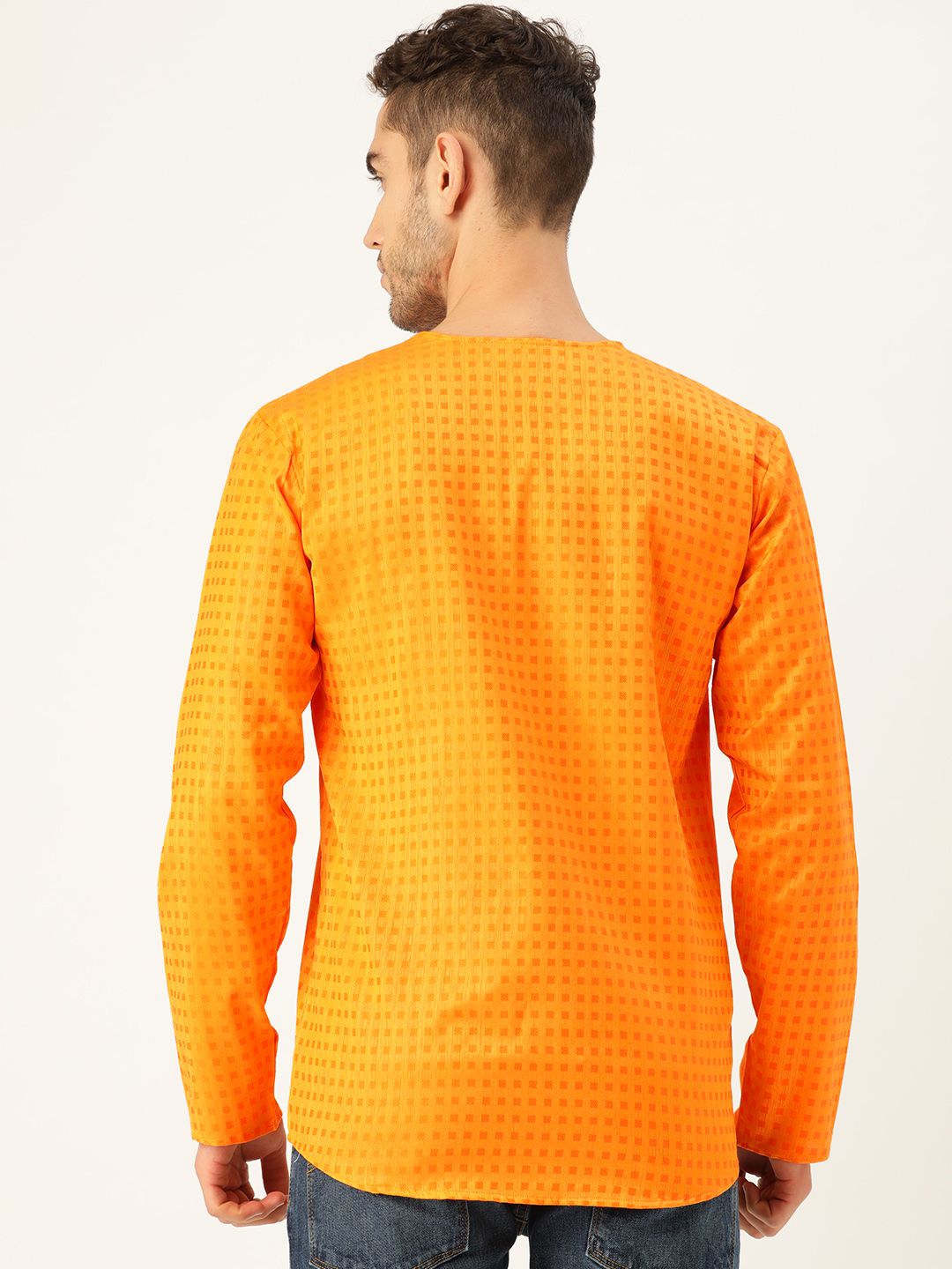 SOJANYA Men Mustard yellow & Orange Woven Design Straight Kurta