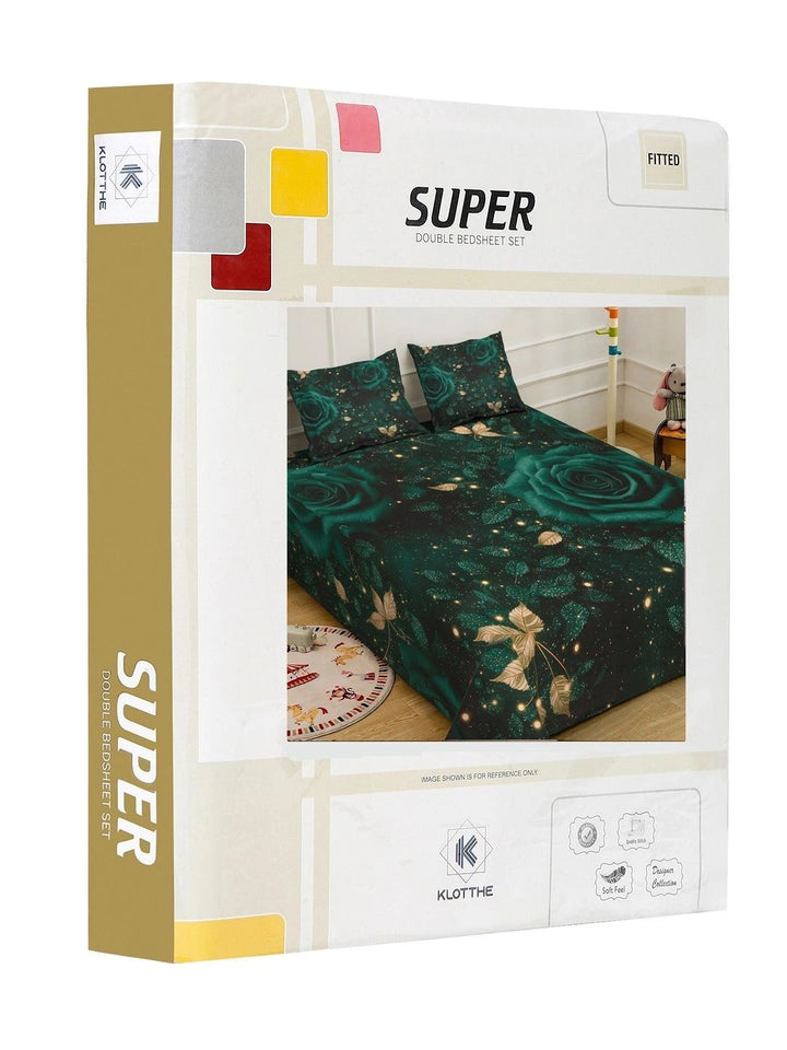 Moda Rapido X KLOTTHE Cadar King Bunga 400 TC Berwarna Hijau & Emas dengan 2 Sarung Bantal