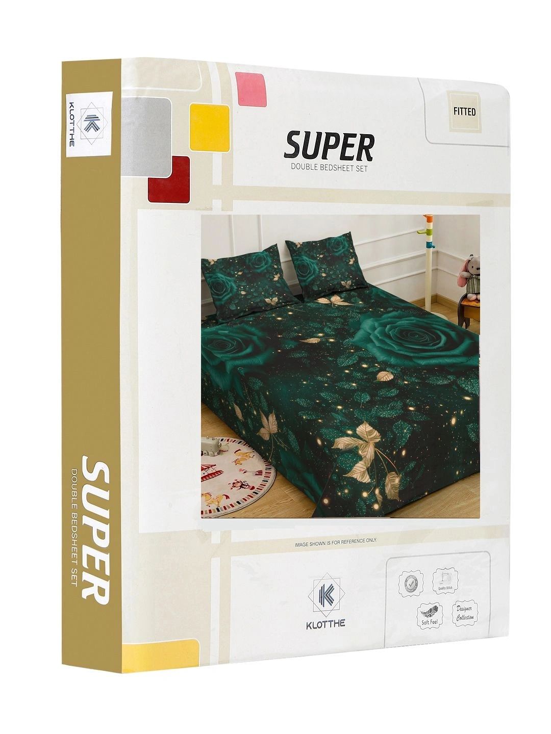 Moda Rapido X KLOTTHE Green & Gold-Toned Floral 400 TC King Bedsheet with 2 Pillow Covers