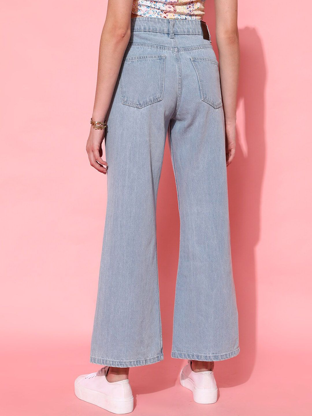 STREET 9 Women Blue Hottie Wide Leg High-Rise Low Distress Jeans