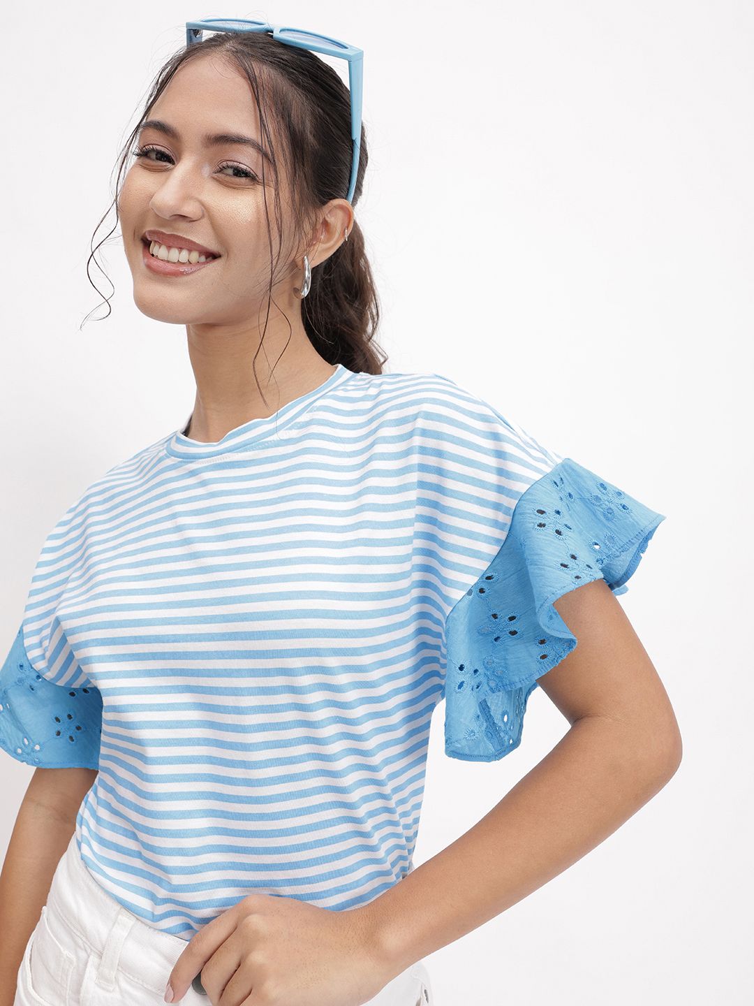 DressBerry Summer Stripe Schiffli Show Top
