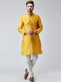 SOJANYA Men Mustard Woven Design Straight Kurta