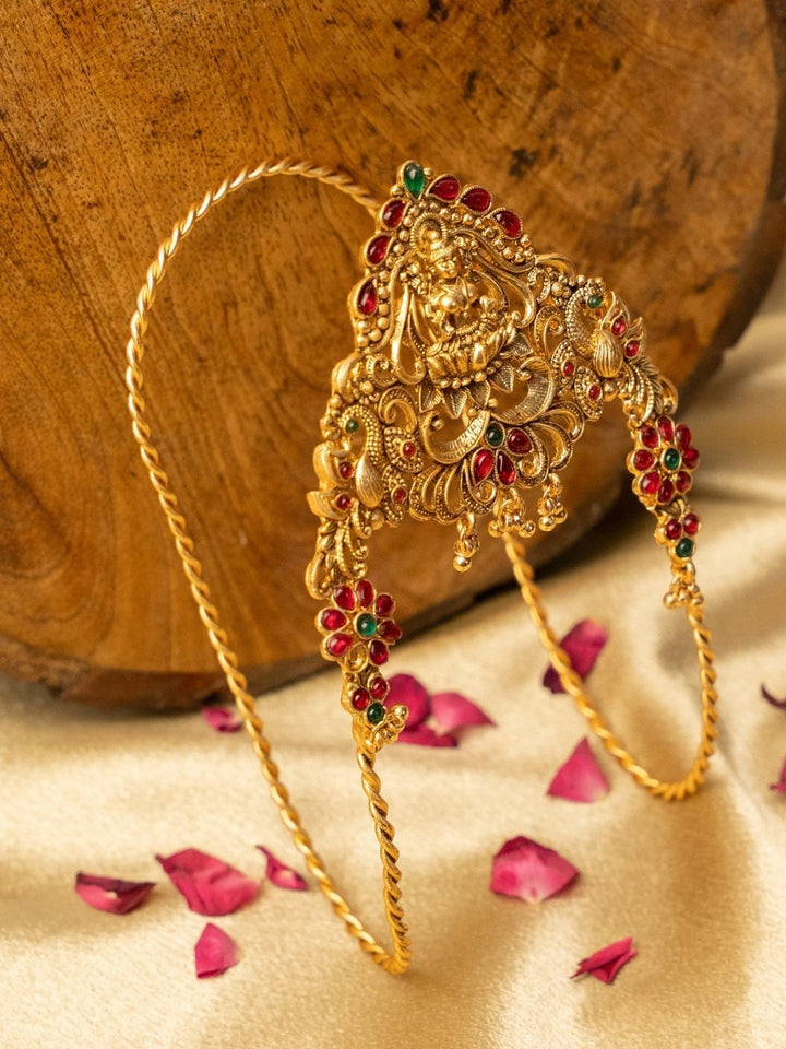 PANASH Gold-Plated Cubic Zirconia Studded Antique Bajuband Armlet Bracelet
