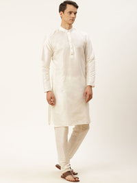 SOJANYA Men Off White & Black Kurta with Churidar
