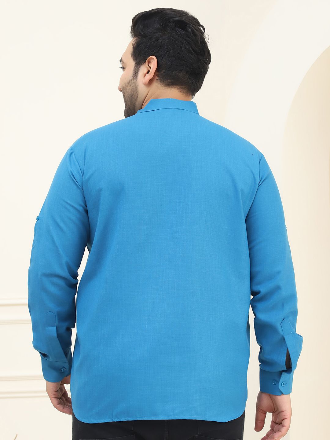 SOJANYA PLUS Men Plus Size Blue Pure Cotton Solid Straight Kurta