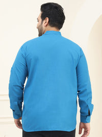 SOJANYA PLUS Men Plus Size Blue Pure Cotton Solid Straight Kurta