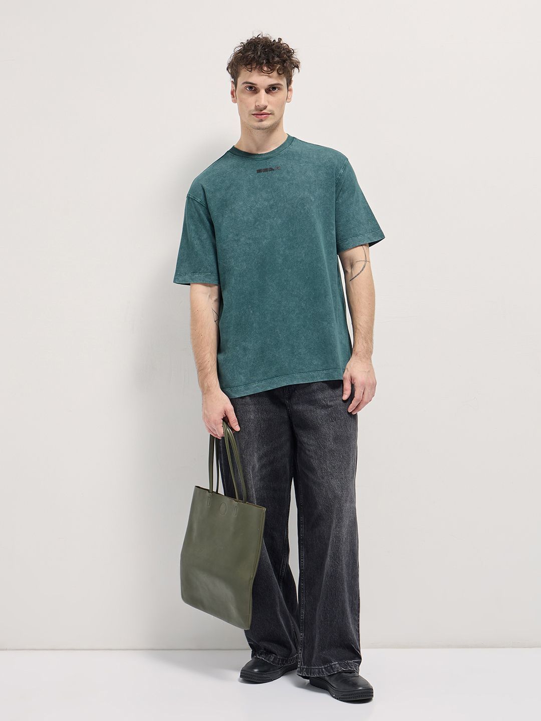 THE BEAR HOUSE Men Typography Printed Round Neck Cotton Oversized T-shirt
