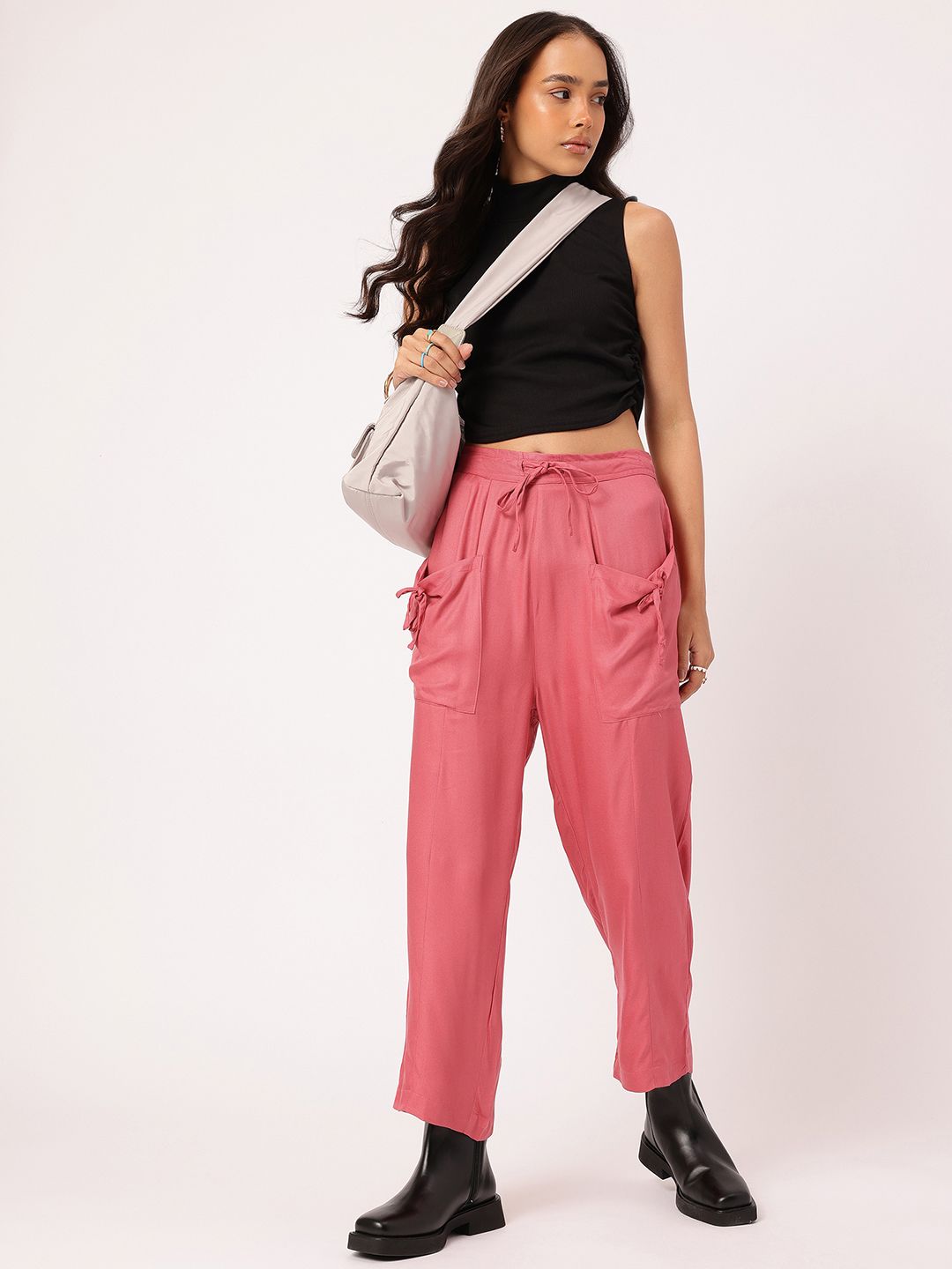 DressBerry Women Contemporary Comfort Relaxed Fit Trousers with Box Pockets