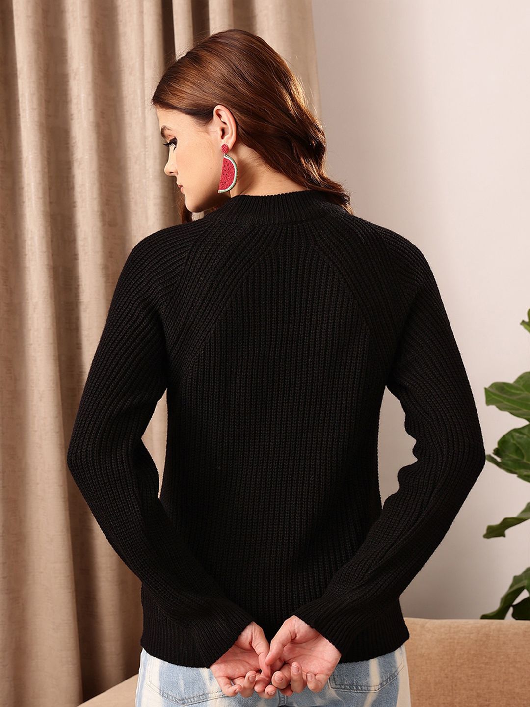 STREET 9 Black Ribbed Acrylic Pullover Sweater