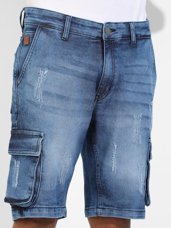 Campus Sutra Men Washed Regular Fit Mid Rise Outdoor Cotton Shorts