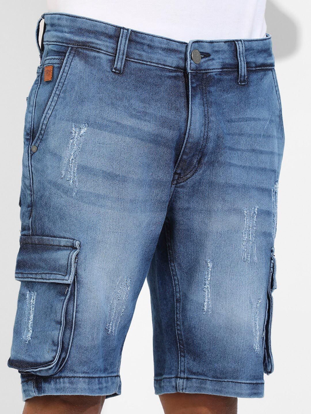 Campus Sutra Men Washed Regular Fit Mid Rise Outdoor Cotton Shorts