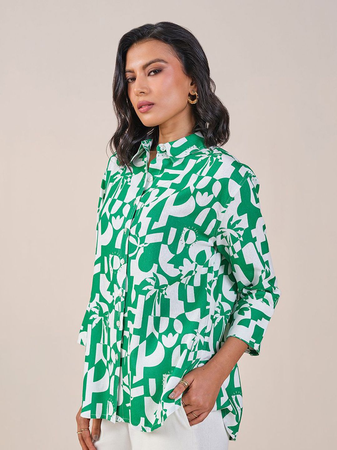 AND Abstract Printed Shirt Style Top