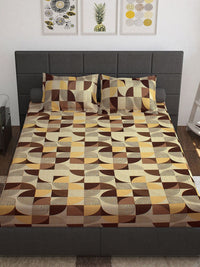Story@home Brown Yellow Geometric 144 TC Pure Cotton Queen Bedsheet with 2 Pillow Covers