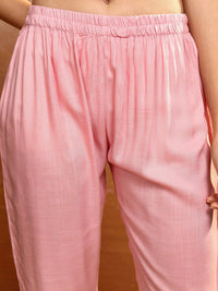 Vishudh Pink Floral Embroidered Straight Kurta with Trousers & Dupatta