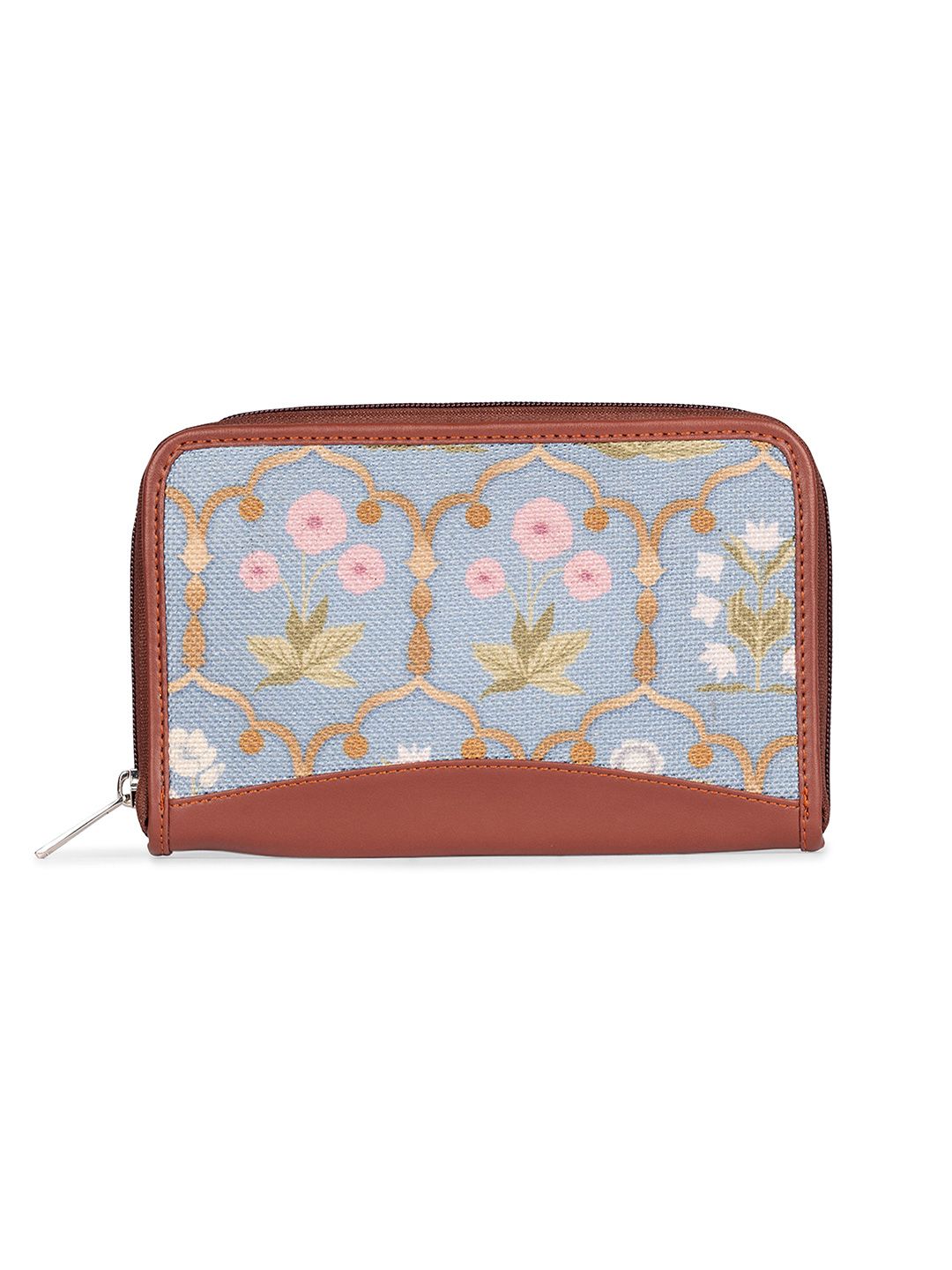 ZOUK Women Blue & Green Floral Printed Zip Around Wallet